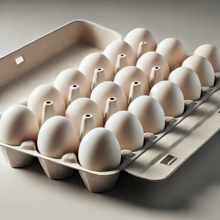 Dozen white eggs neatly arranged in an open carton, symbolizing rising egg prices due to bird flu impacts.